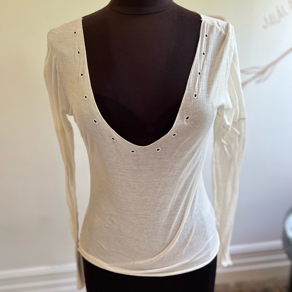 Gucci White Lace Up Long Sleeve Tee